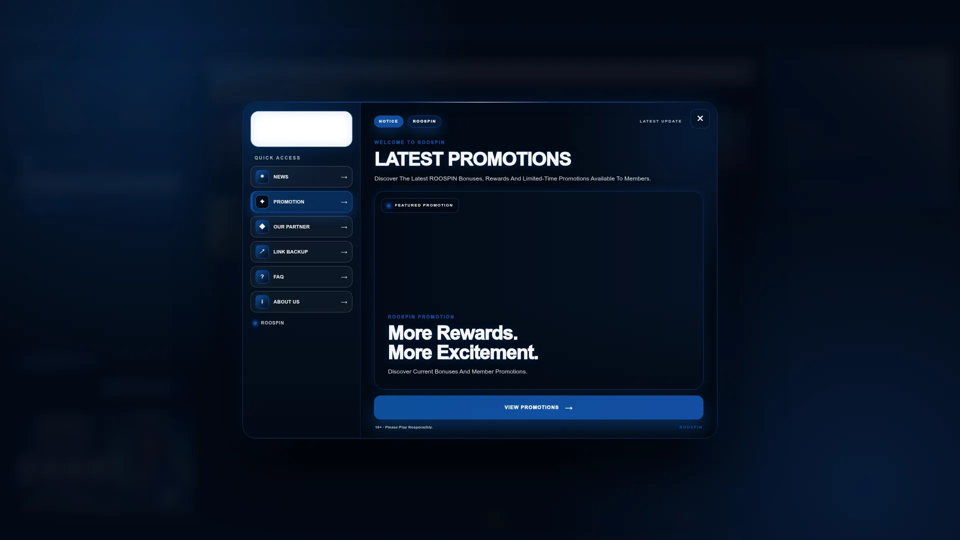 Roospins Casino desktop platform with AUD casino features and promotional offer